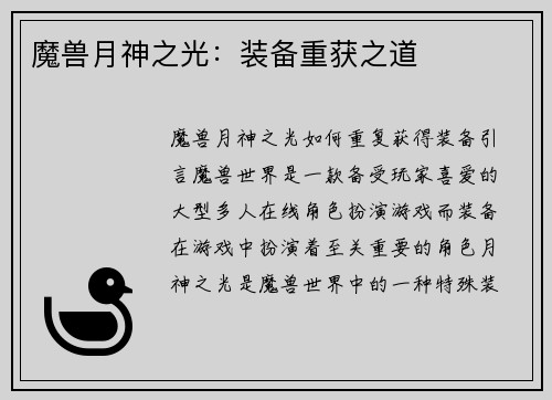 魔兽月神之光：装备重获之道